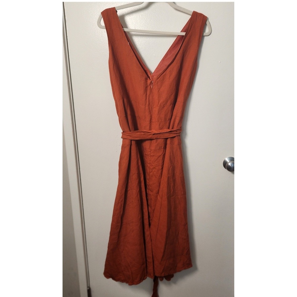 Ashley Stewart Sz 22 Linen Rayon Burnt Orange Midi Dress‎ Sleeveless Milkmaid - Picture 3 of 11